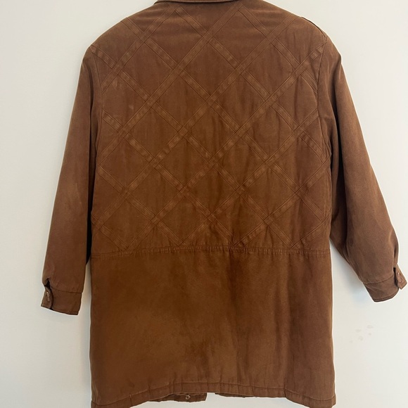 Vintage Brown Faux Suede Quilted Coat 90s Oversized Jacket Size 10 - Picture 3 of 6